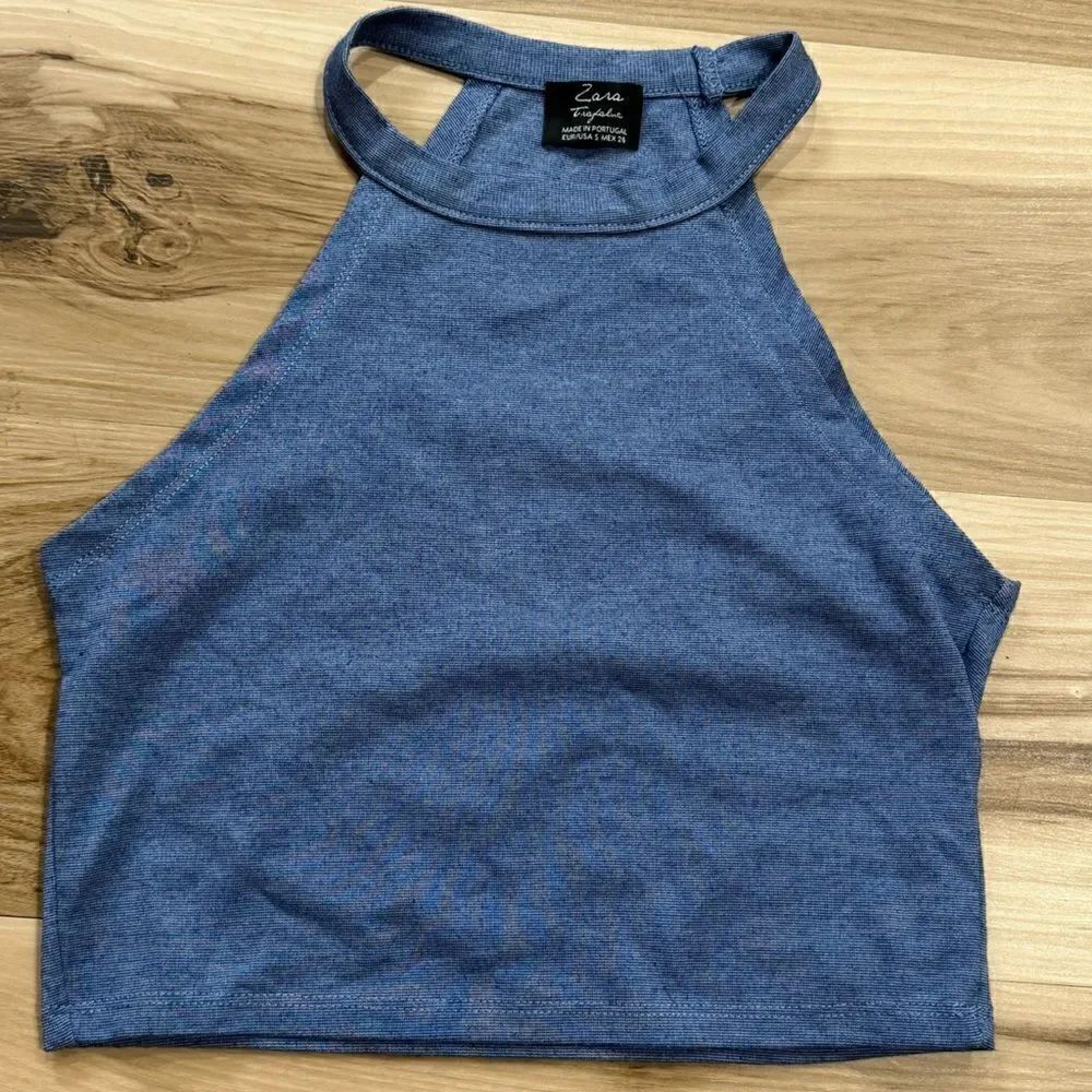 Zara Trafaluc Blue Cropped Halter Tank Top Women’s Small